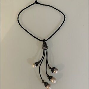 NWOT Pearl & bling satin rope choker necklace